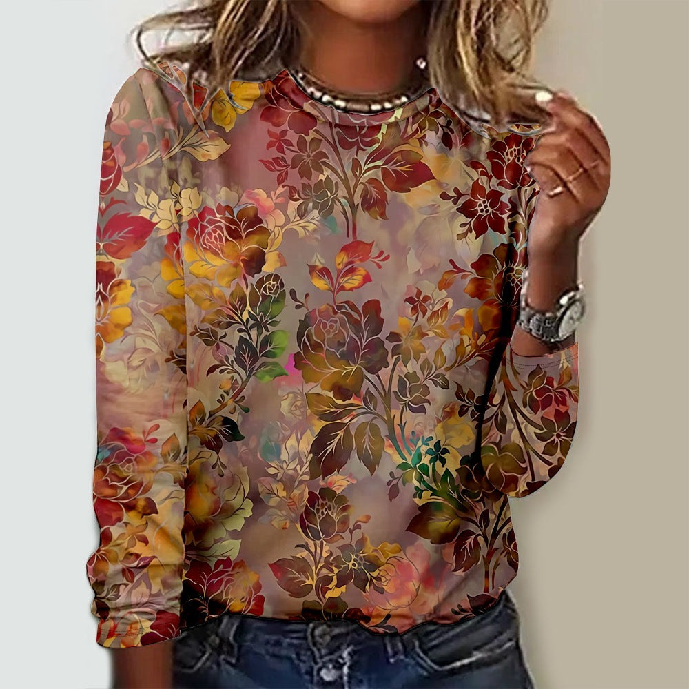 Floral Element Creative Casual Long Sleeve Women's T-shirt
