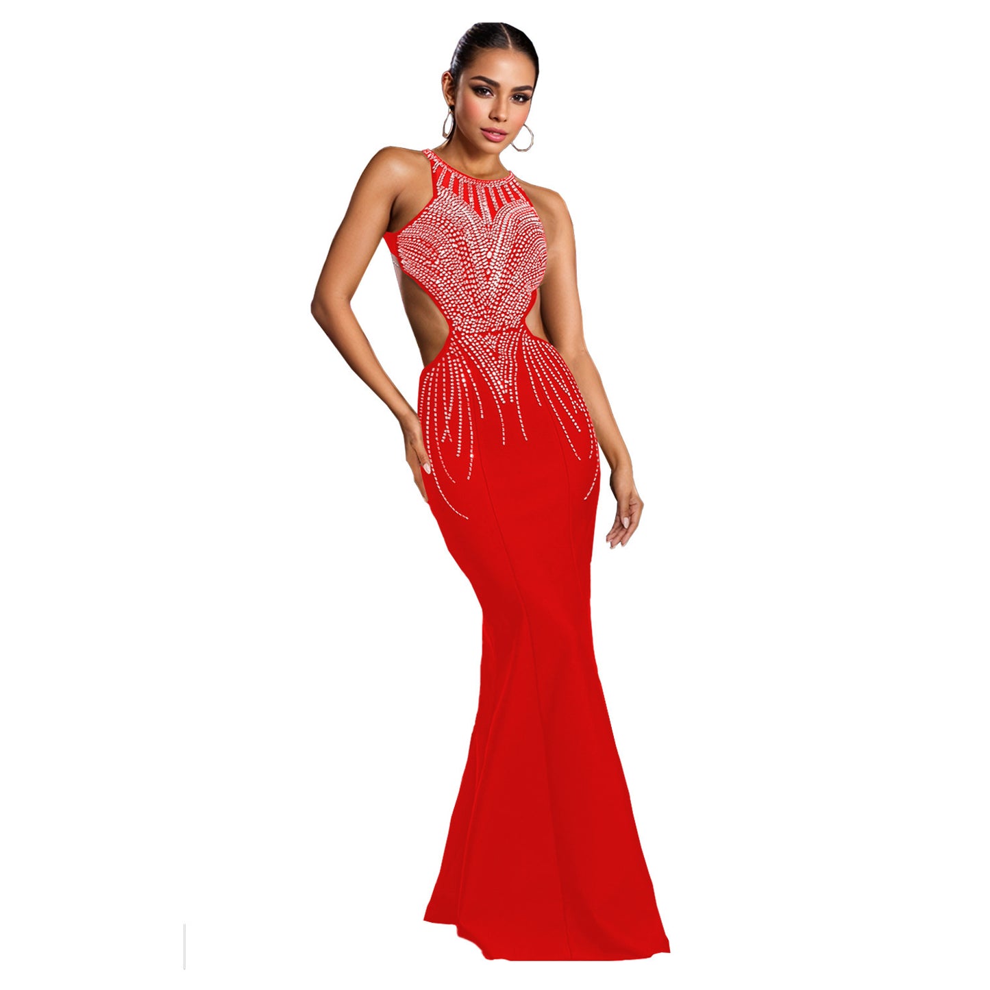 Women's Slim Fit Rhinestone Backless Dress