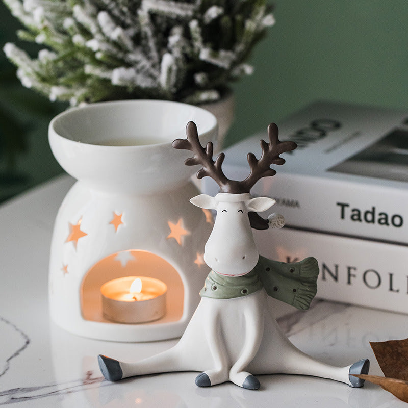 Christmas White Reindeer with Bow Bookcase Ornaments