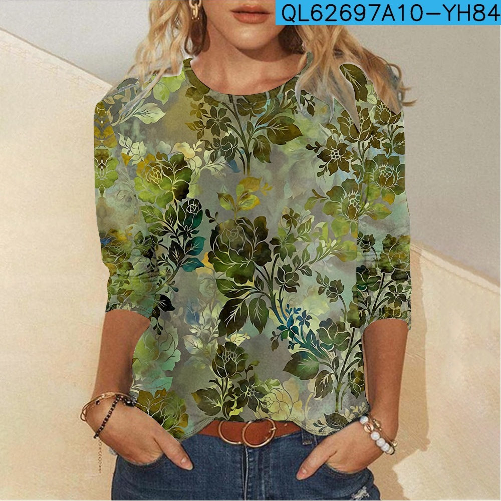 Floral Element Creative Casual Long Sleeve Women's T-shirt