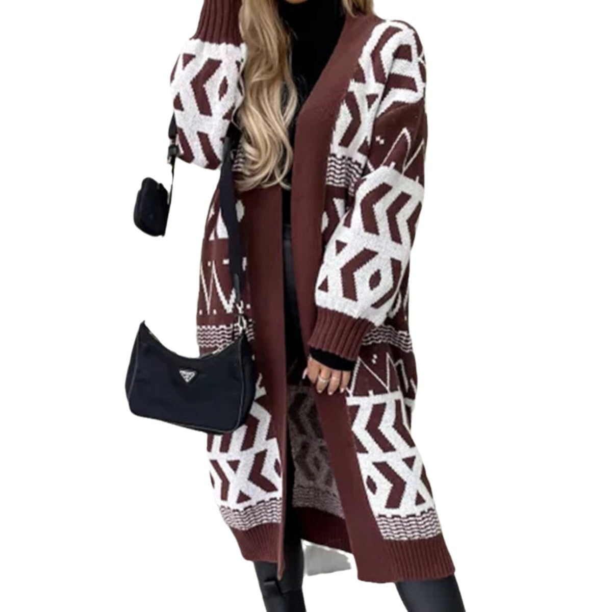 Print Long Sleeve Button Knitted Cardigan