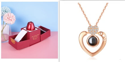 Valentine's Day Gifts Metal Rose Jewelry Gift Box & Necklace
