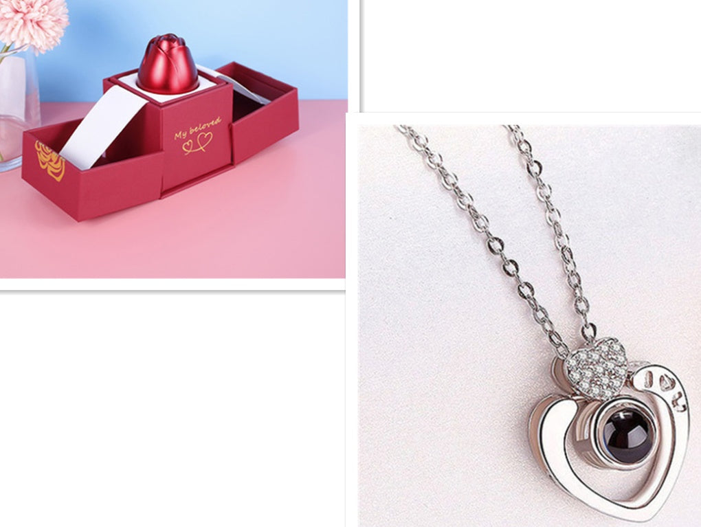 Valentine's Day Gifts Metal Rose Jewelry Gift Box & Necklace