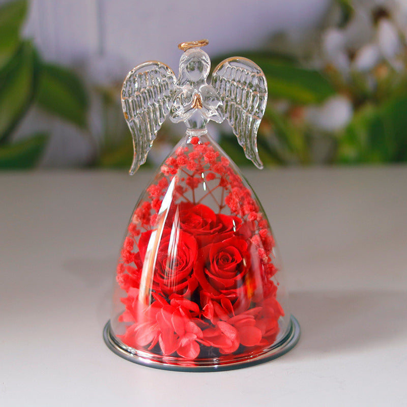 Happy Valentine's Eternal Dried Rose Gift Box with Angel Glass Cover