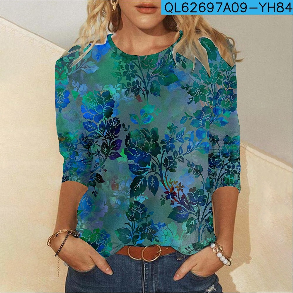 Floral Element Creative Casual Long Sleeve Women's T-shirt