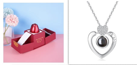 Valentine's Day Gifts Metal Rose Jewelry Gift Box & Necklace