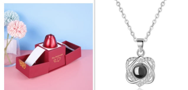 Valentine's Day Gifts Metal Rose Jewelry Gift Box & Necklace