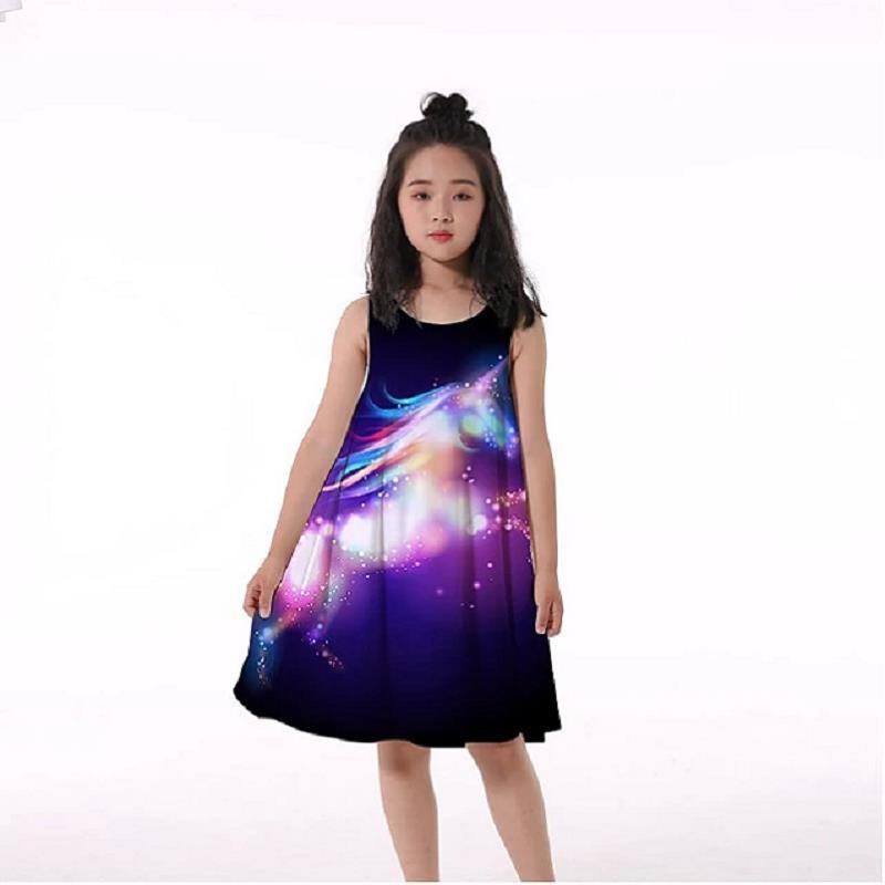3D Rainbow Print Girls' Dress