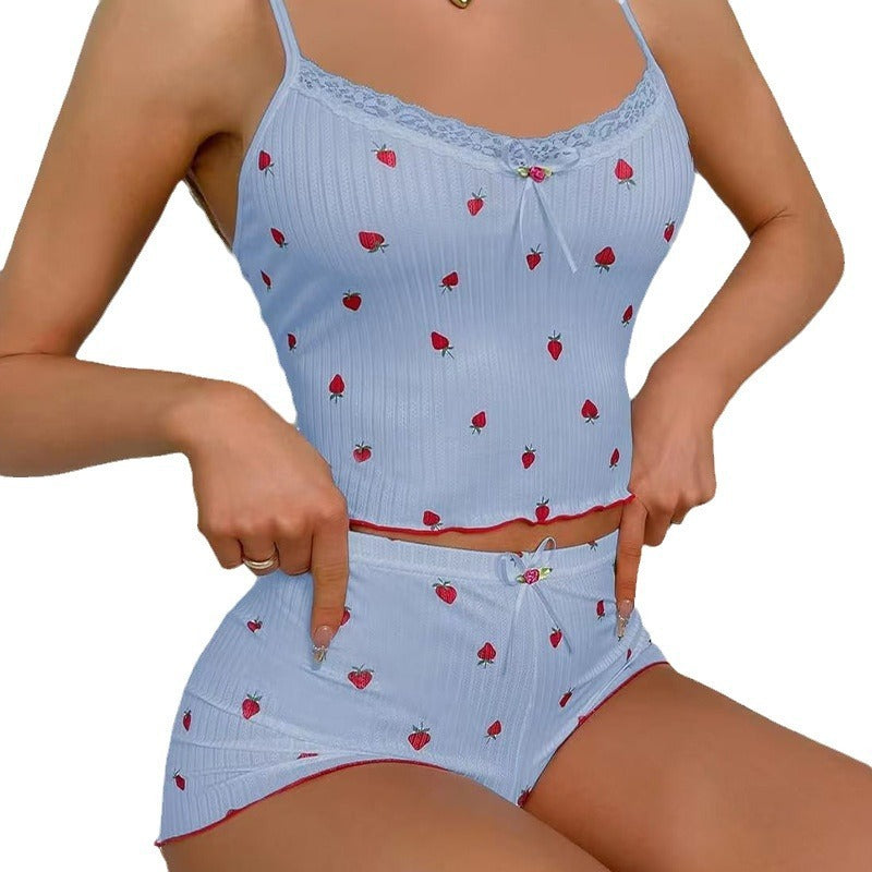 Ladies Strawberry Printed Two-piece Nightwear