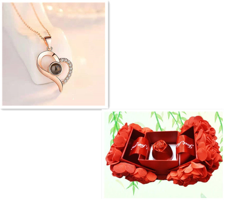 Valentine's Day Gifts Metal Rose Jewelry Gift Box & Necklace