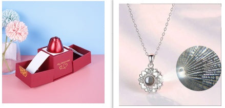 Valentine's Day Gifts Metal Rose Jewelry Gift Box & Necklace