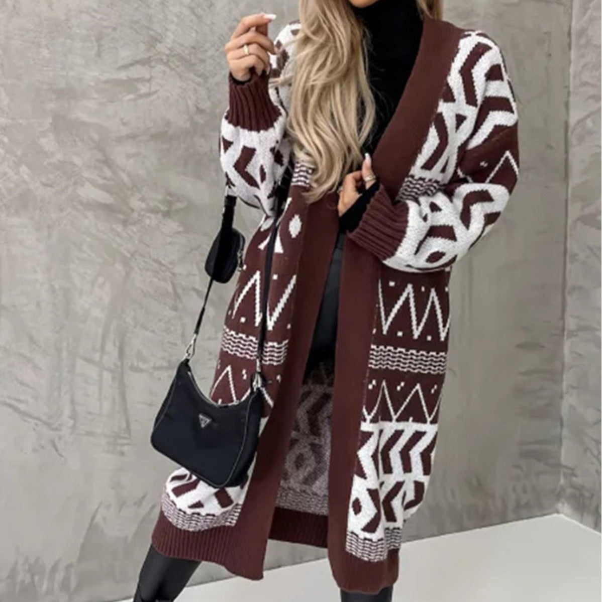 Print Long Sleeve Button Knitted Cardigan