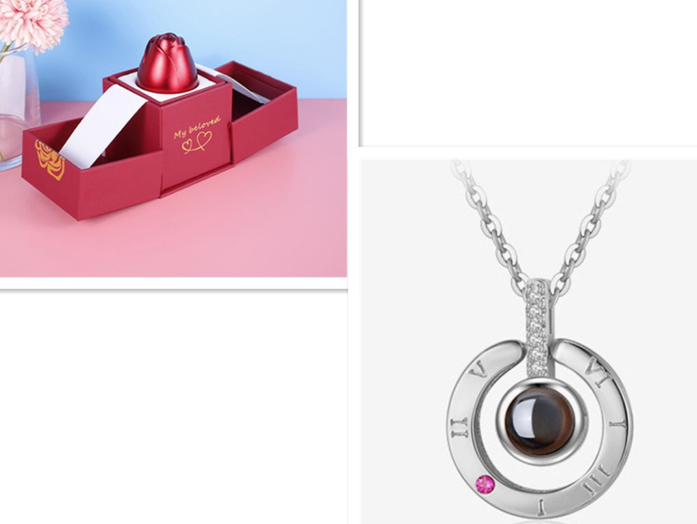 Valentine's Day Gifts Metal Rose Jewelry Gift Box & Necklace