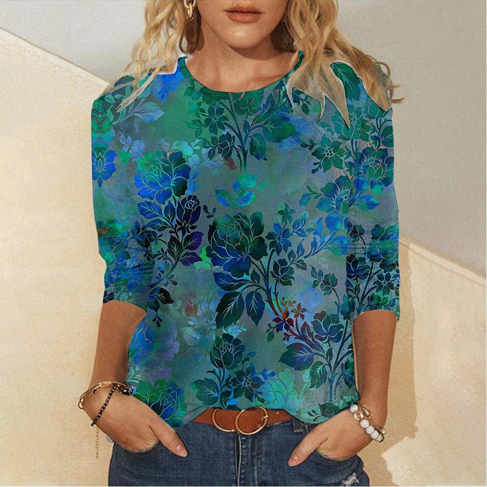 Floral Element Creative Casual Long Sleeve Women's T-shirt