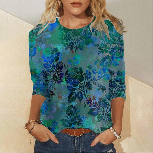 Floral Element Creative Casual Long Sleeve Women's T-shirt