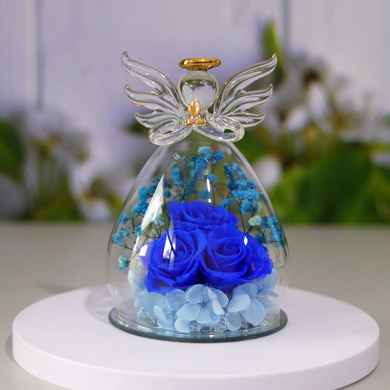 Happy Valentine's Eternal Dried Rose Gift Box with Angel Glass Cover