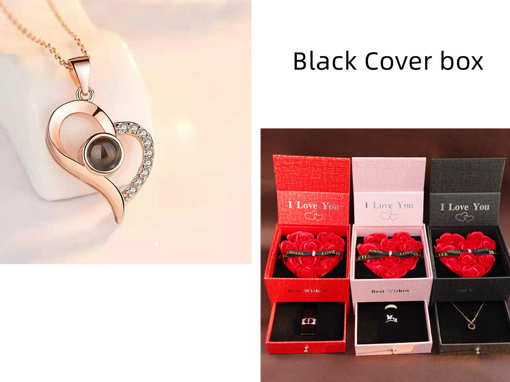 Valentine's Day Gifts Metal Rose Jewelry Gift Box & Necklace