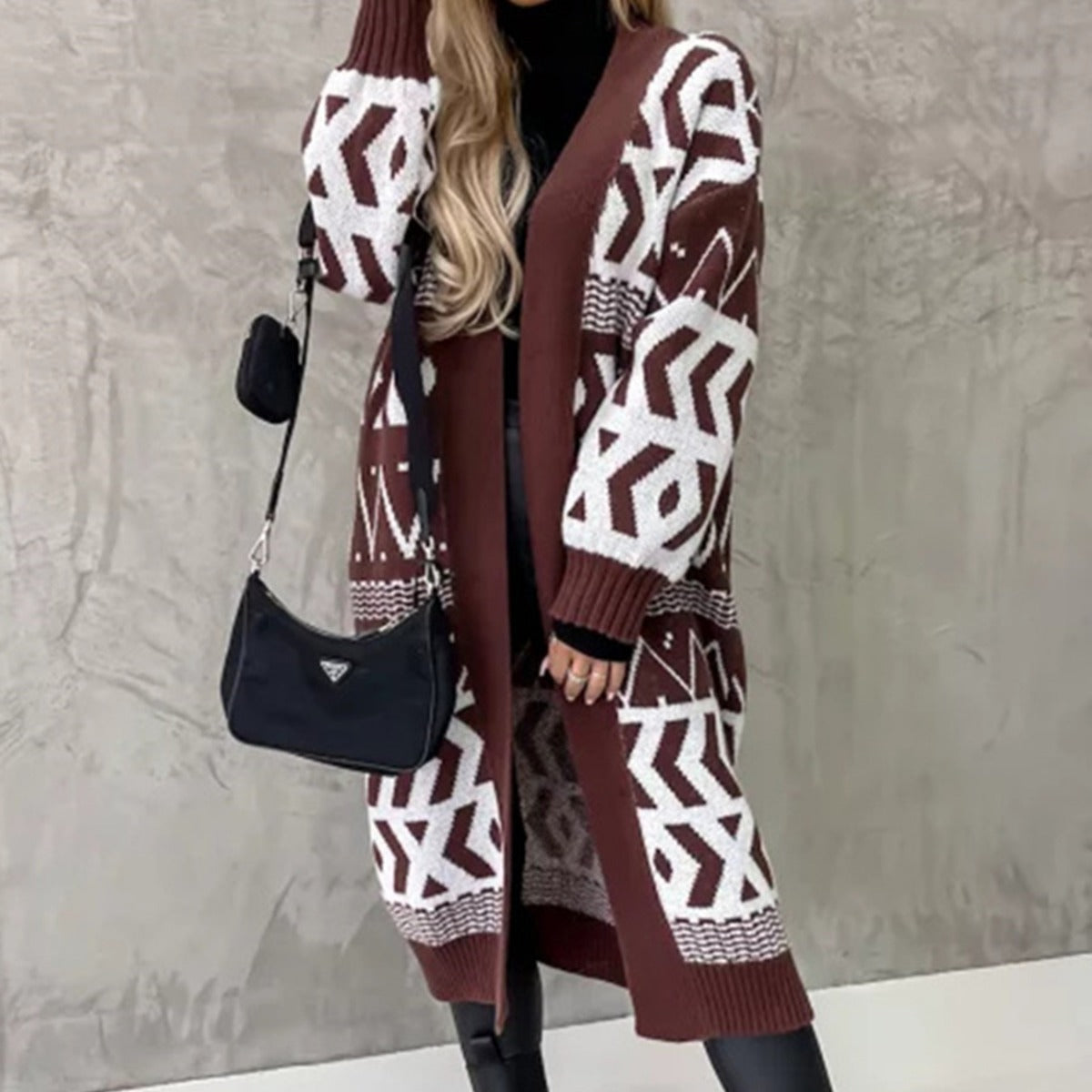 Print Long Sleeve Button Knitted Cardigan