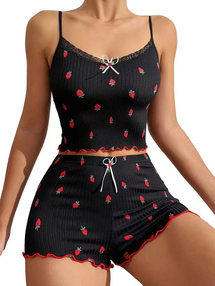 Ladies Strawberry Printed Two-piece Nightwear