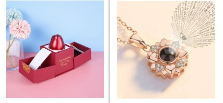 Valentine's Day Gifts Metal Rose Jewelry Gift Box & Necklace