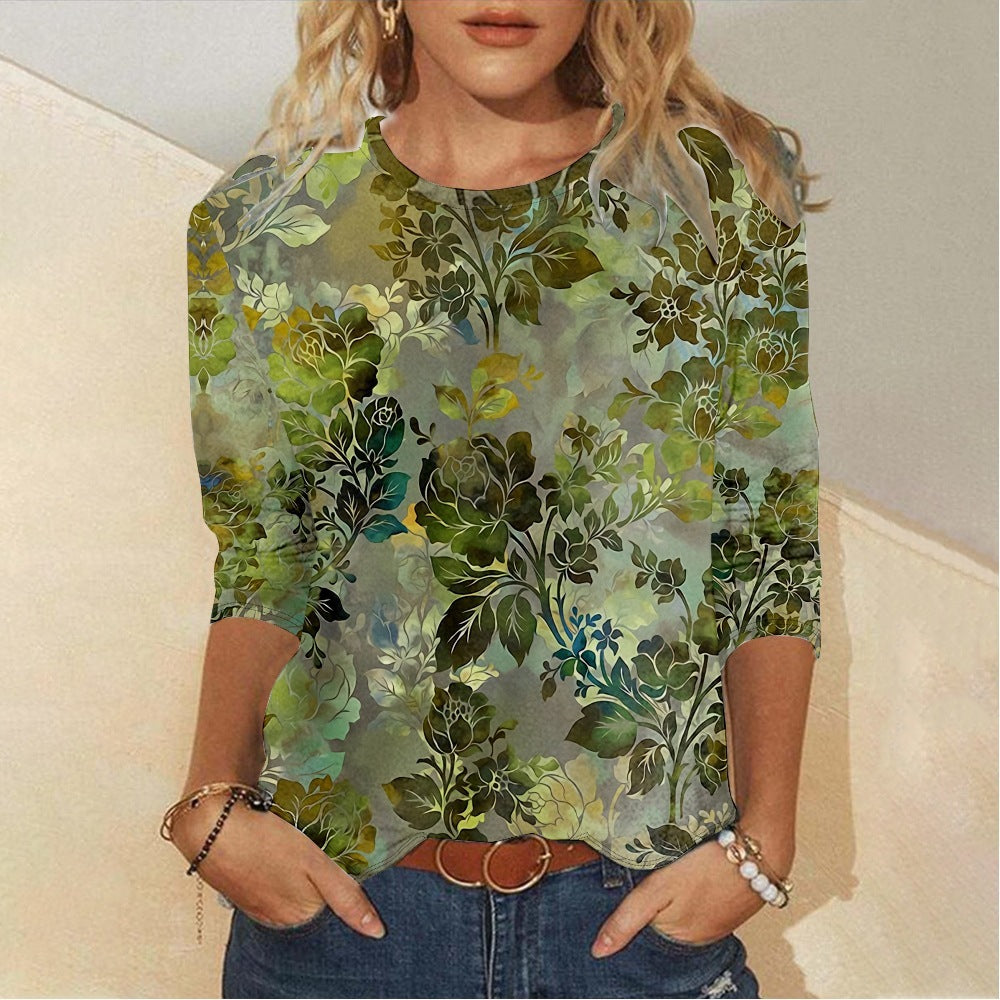 Floral Element Creative Casual Long Sleeve Women's T-shirt