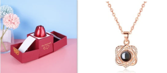 Valentine's Day Gifts Metal Rose Jewelry Gift Box & Necklace