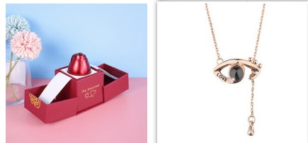 Valentine's Day Gifts Metal Rose Jewelry Gift Box & Necklace