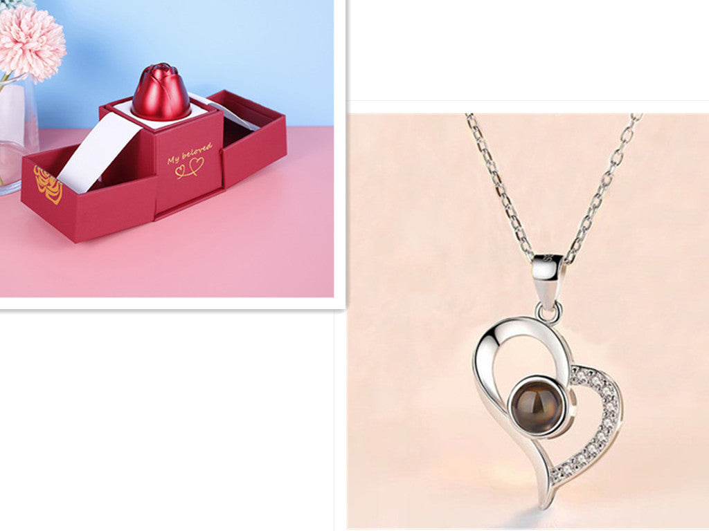 Valentine's Day Gifts Metal Rose Jewelry Gift Box & Necklace