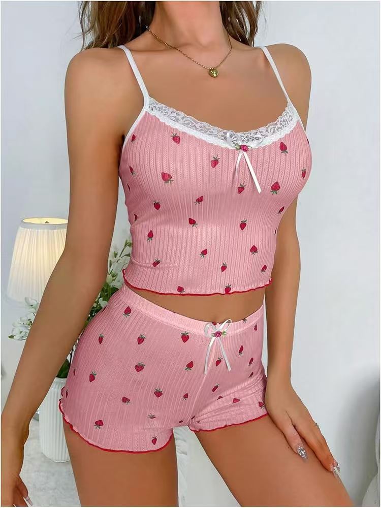 Ladies Strawberry Printed Two-piece Nightwear