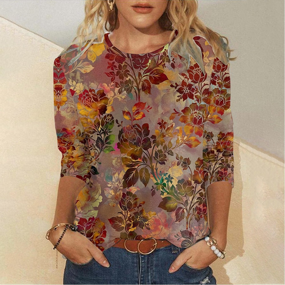 Floral Element Creative Casual Long Sleeve Women's T-shirt
