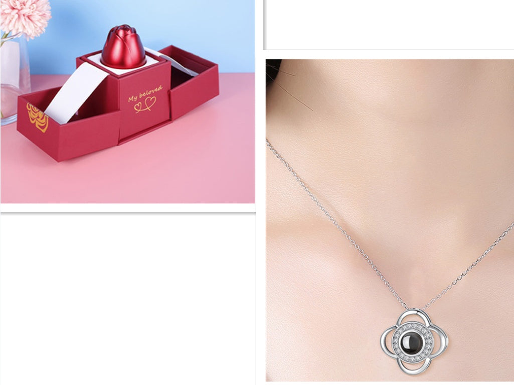 Valentine's Day Gifts Metal Rose Jewelry Gift Box & Necklace