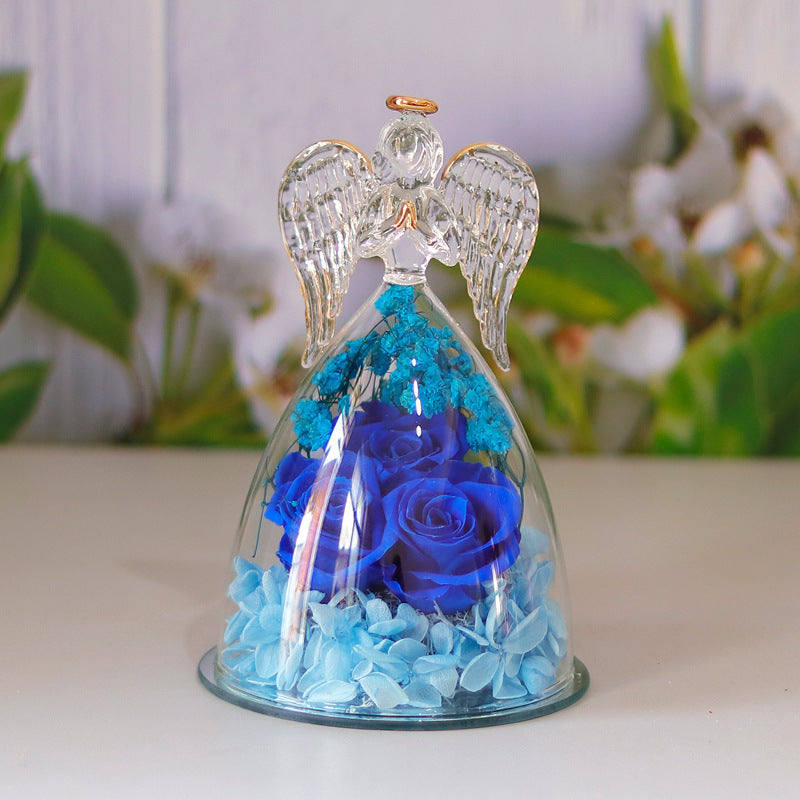 Happy Valentine's Eternal Dried Rose Gift Box with Angel Glass Cover