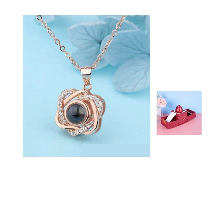 Valentine's Day Gifts Metal Rose Jewelry Gift Box & Necklace