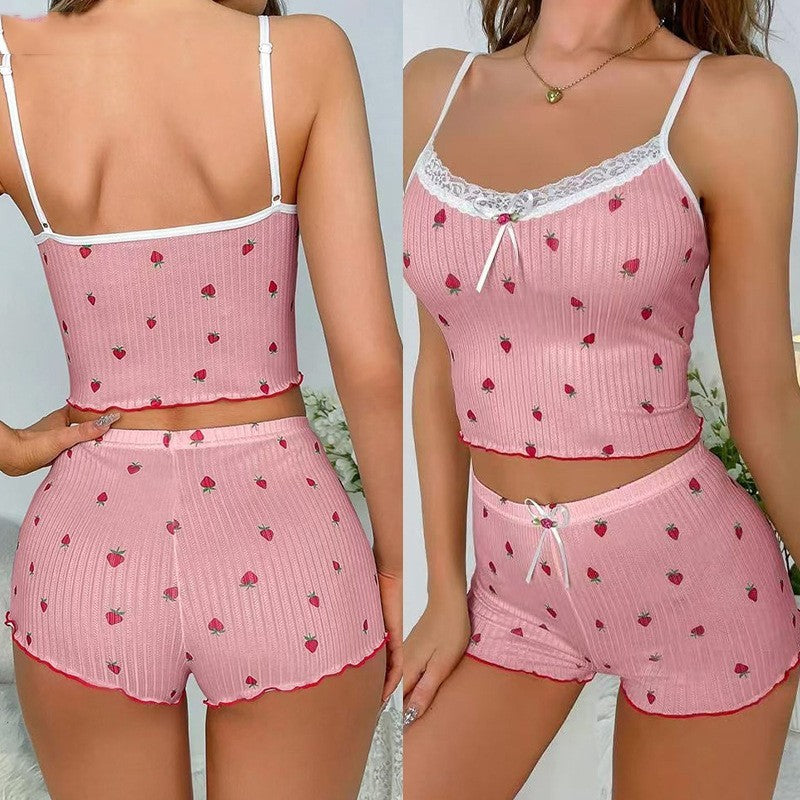Ladies Strawberry Printed Two-piece Nightwear