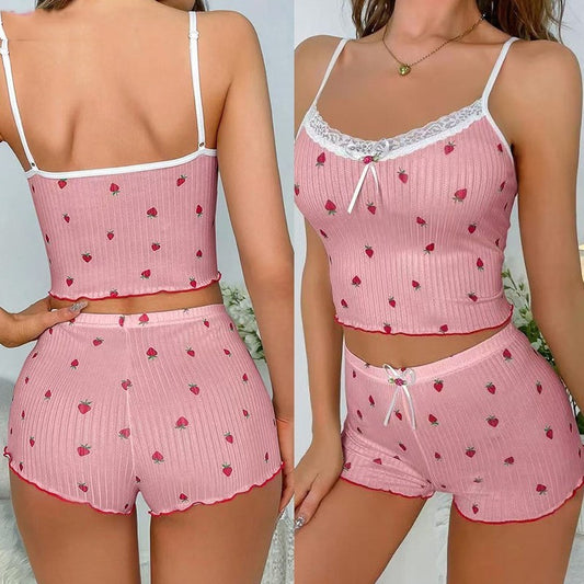 Ladies Strawberry Printed Two-piece Nightwear