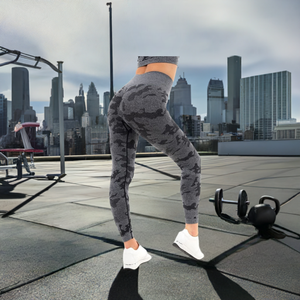 LEGGINGS SANS COUTURE CAMOUFLAGE NOIR L
