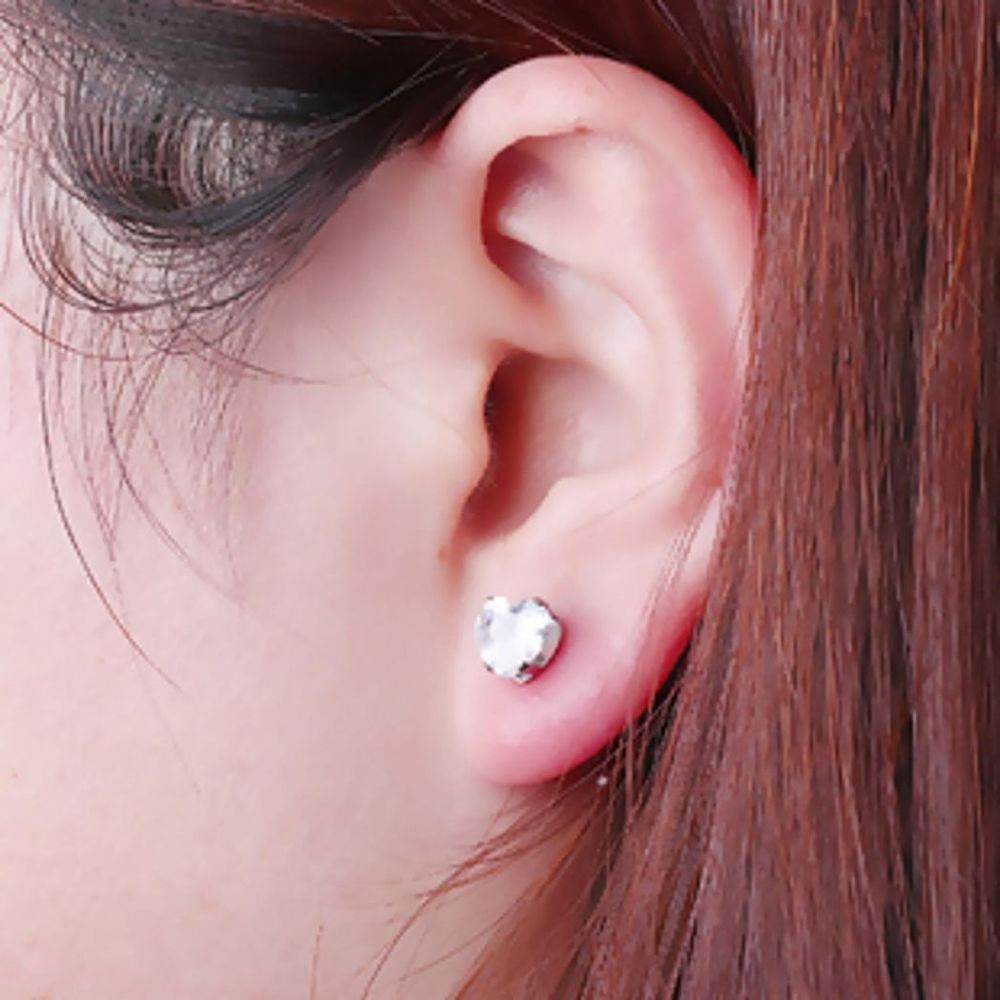 Cubic Zirconia Heart Stud Earrings