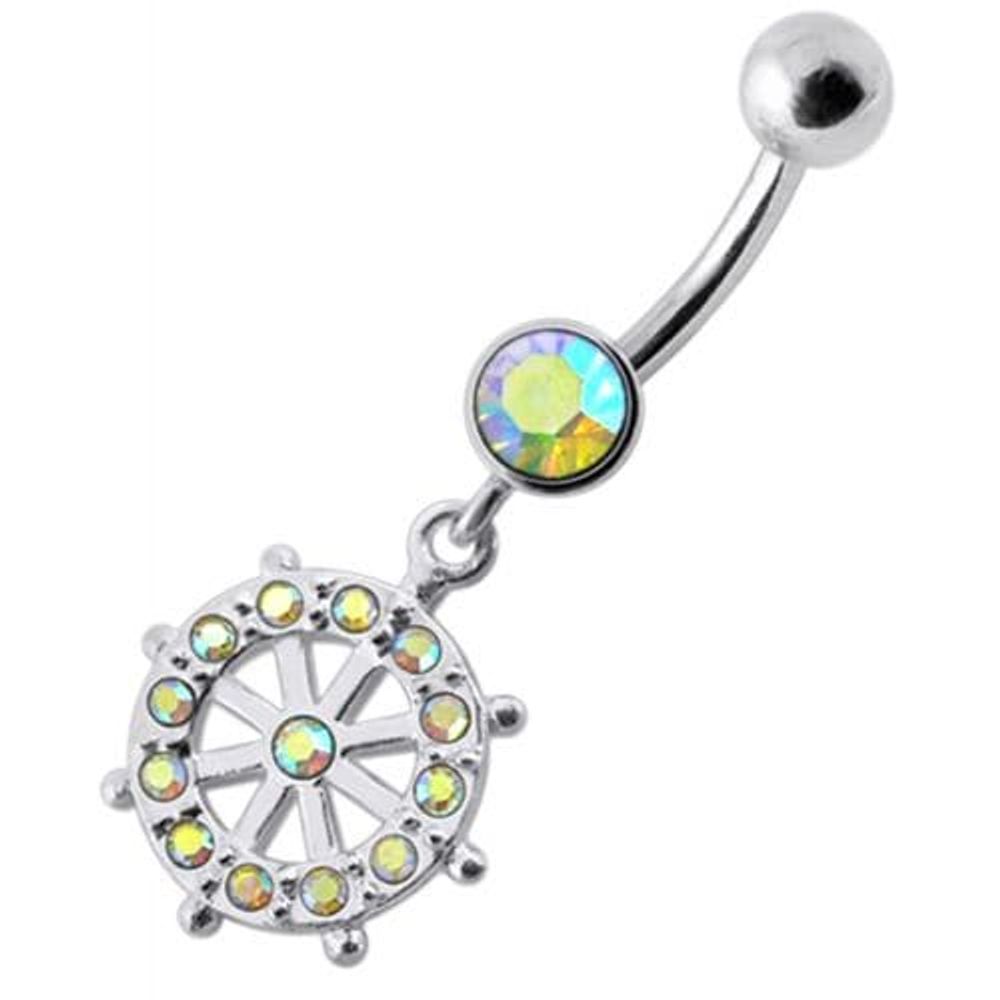Fancy CZ Jeweled Circle of Life Dangling Navel Belly Ring