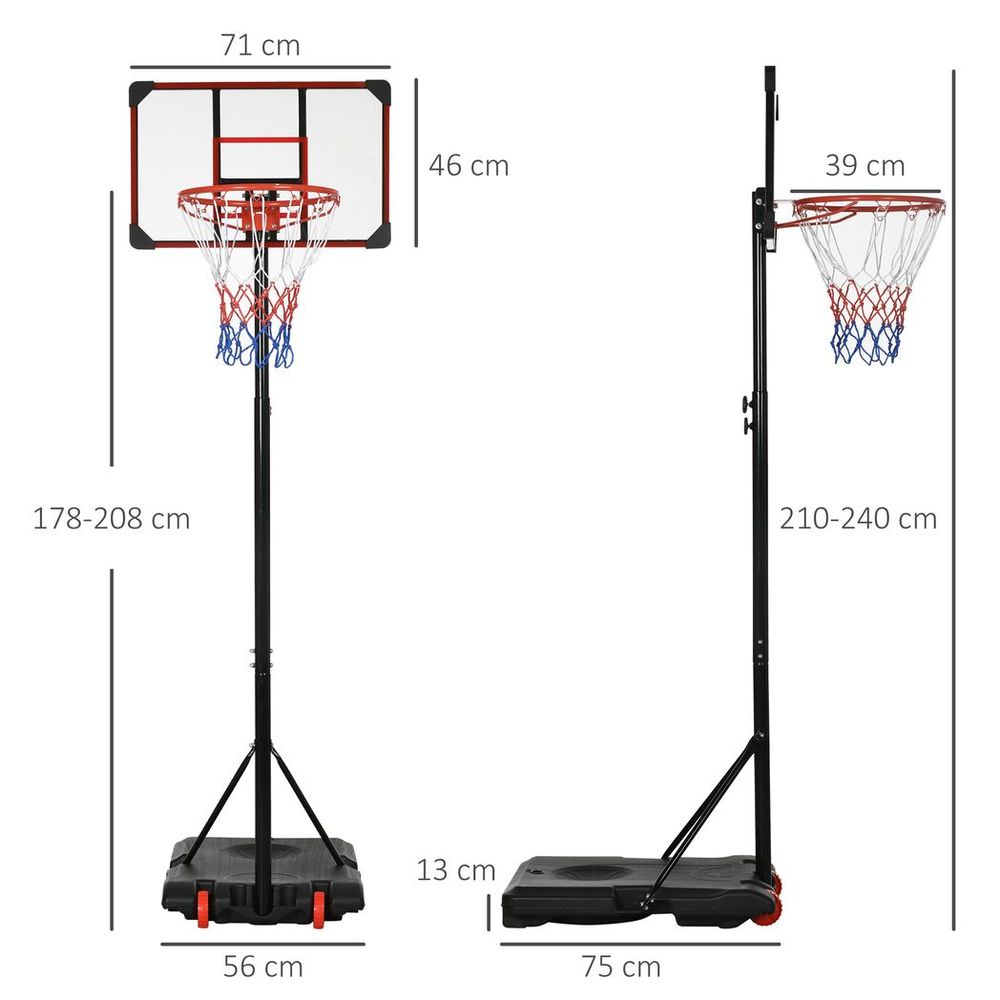 Panier de basket-ball réglable et support pour enfants SPORTNOW avec roulettes, 1,8 à 2 m