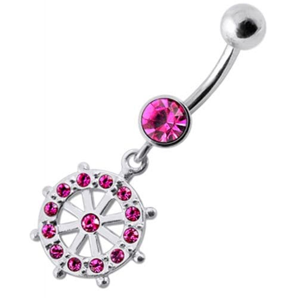 Fancy CZ Jeweled Circle of Life Dangling Navel Belly Ring