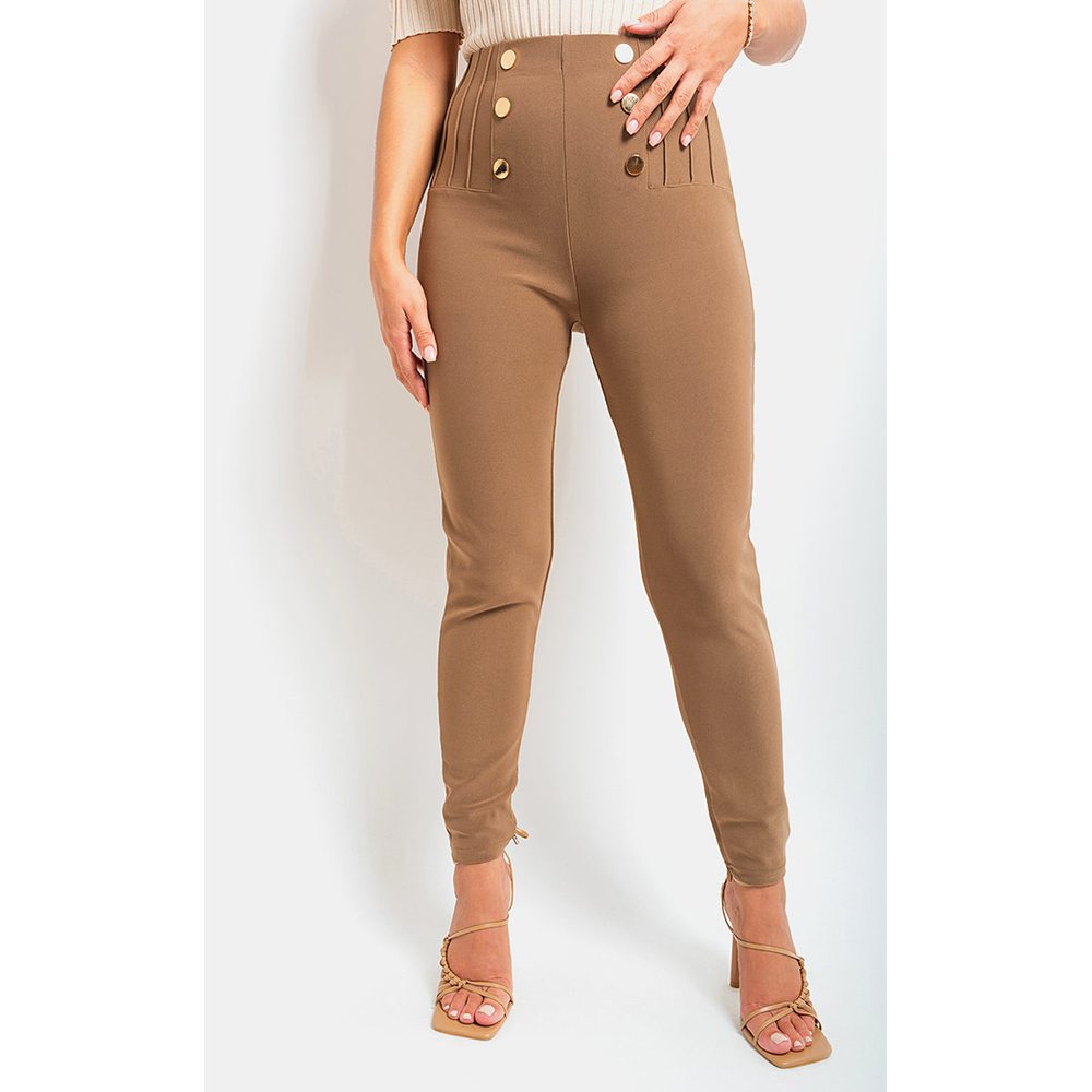 Pantalon taille haute avec détails boutonnés sur le devant