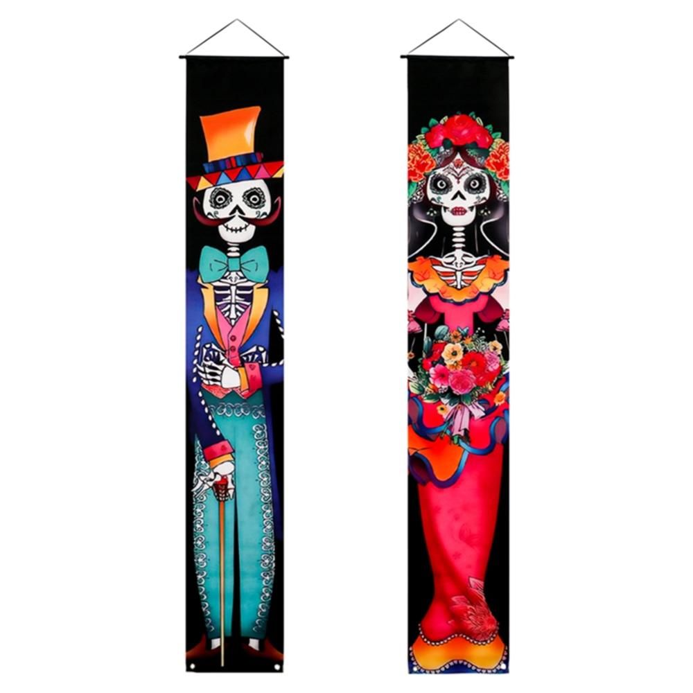 Mexican Day Of The Dead Party Porch Sign Halloween Hanging Door Curtain Banner Picado Papel Mexican Fiesta Sign Party Decoration
