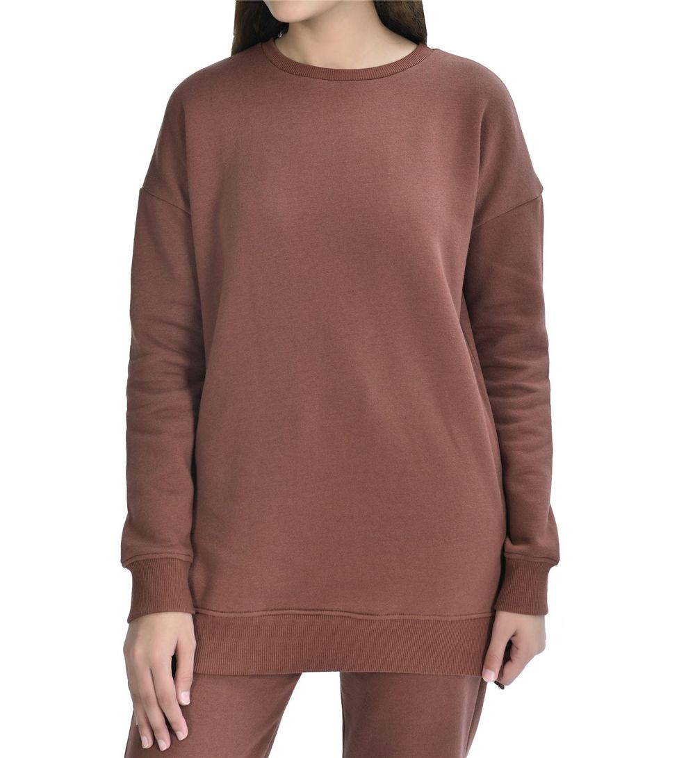 SWEAT-SHIRT LONG COL RAS DU COU POUR FEMMES CHOCOLAT M