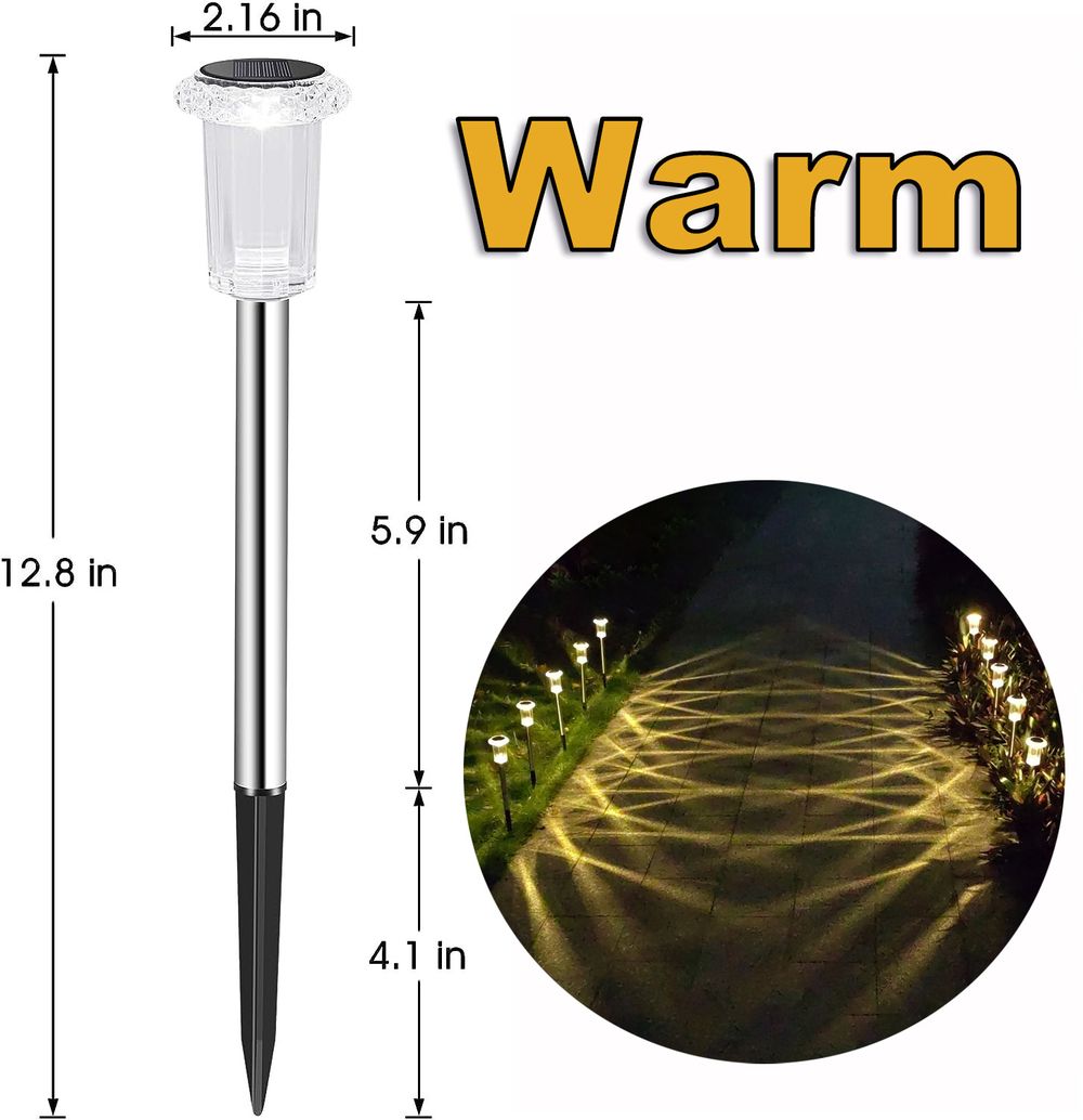 Lampes solaires d'extérieur, veilleuses, lampes solaires étanches en acier inoxydable pour jardin, cour, allée, pelouse, décoration