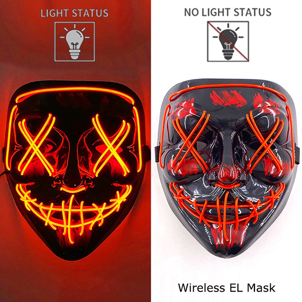 Masque de purge à LED néon sans fil pour Halloween, masques de fête masqués, masque d'horreur lumineux qui pousse dans le noir