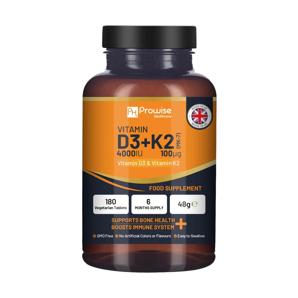 Vitamine D3 4000 UI et K2 MK7 100 μg Végétarien 180 comprimés Supplément pour le soutien immunitaire Augmentation du calcium, des os et des muscles par Prowise