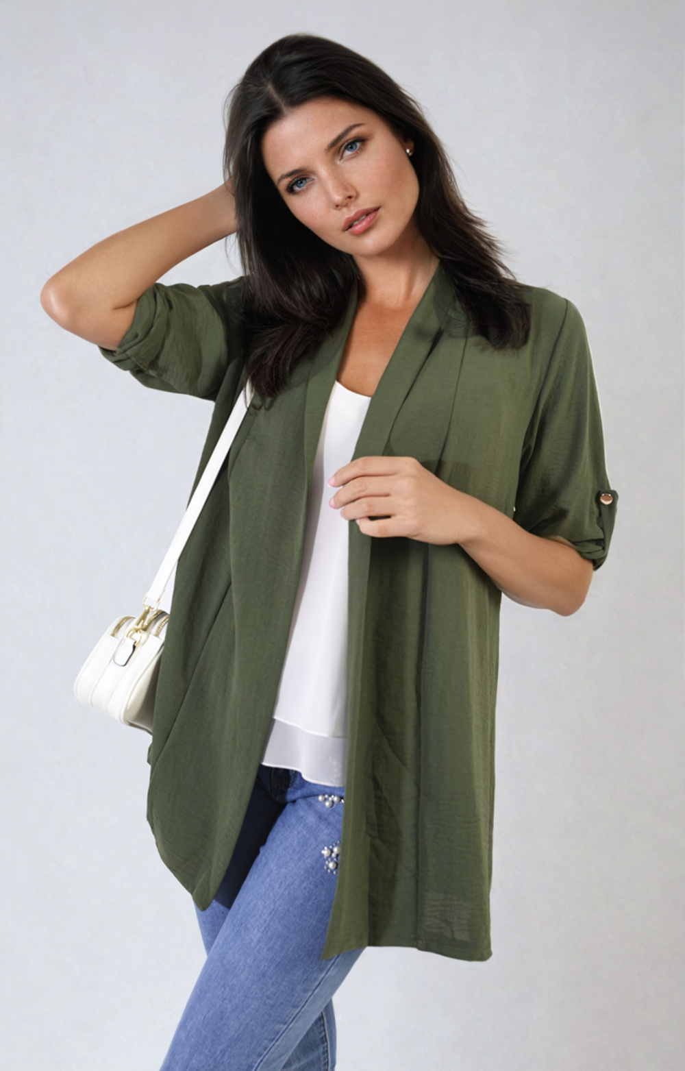 Cardigan ouvert à manches retroussables