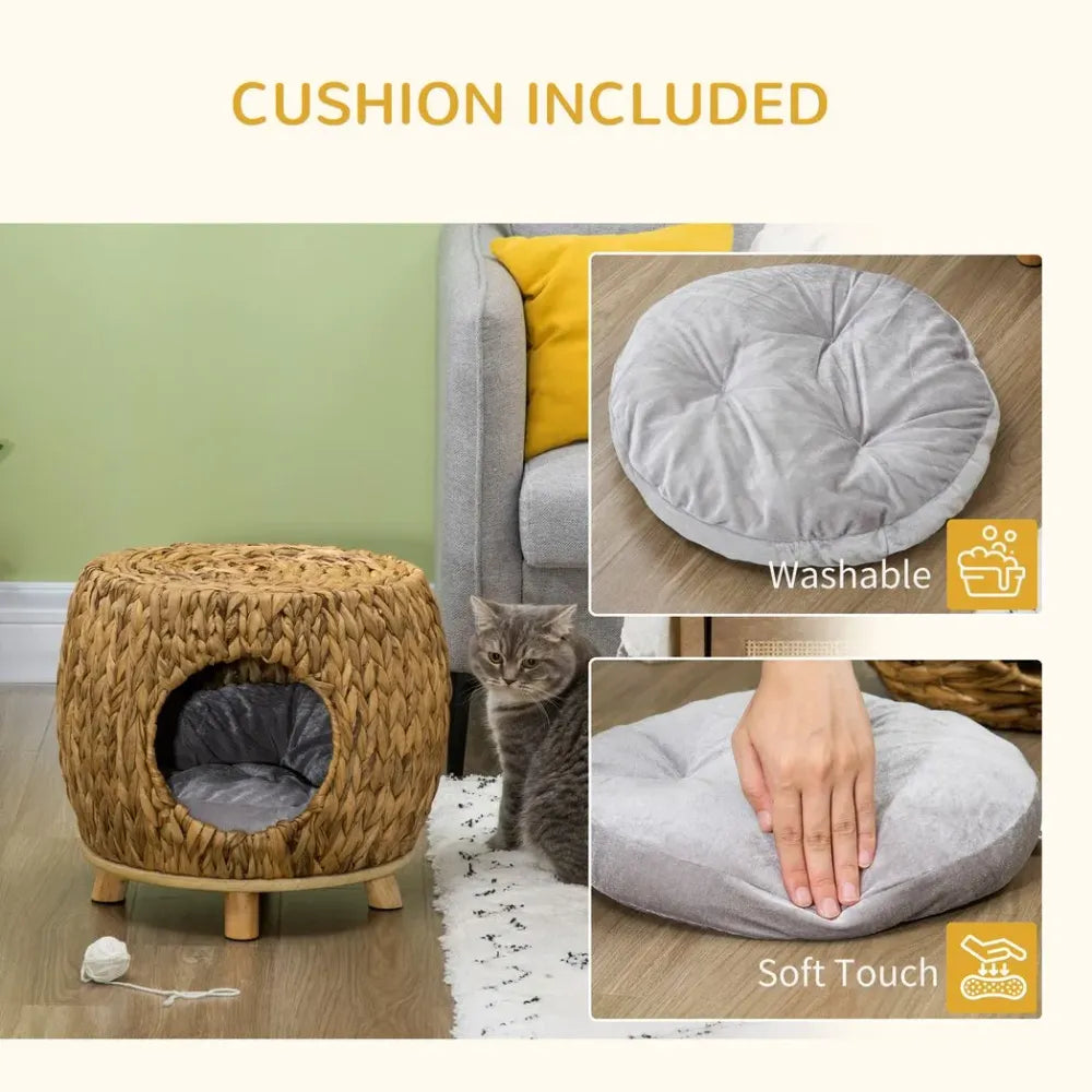 Tabouret pour chat en rotin, lit pour chaton en osier pour extérieur et intérieur avec coussin