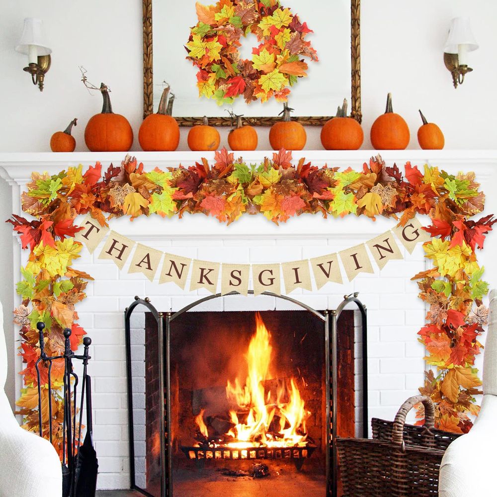 Artificial Fall Maple Leaf Garland Autumn Decor Leaves