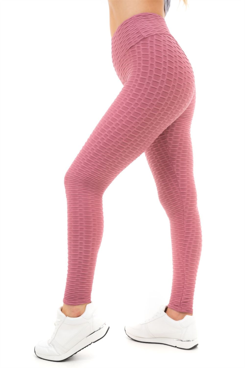 LEGGINGS SANS COUTURE EN NID D'ABEILLE SOLIDE M ROSE FONCÉ